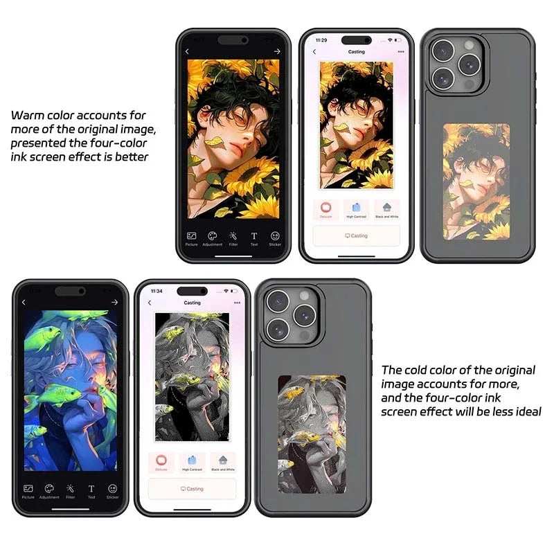 NFC-Enabled Smart Phone Case: The Anime Adventure for Your iPhone 16, 15, 14, 13 Pro Max! Complete with 4 Color Screen & DIY Cartoon Girl Fun!